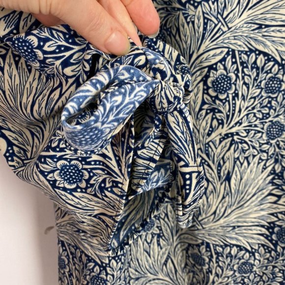 H&M x William Morris & Co 8 Floral Print Tunic Shift Dress Blue Tie Sleeves - Picture 6 of 12
